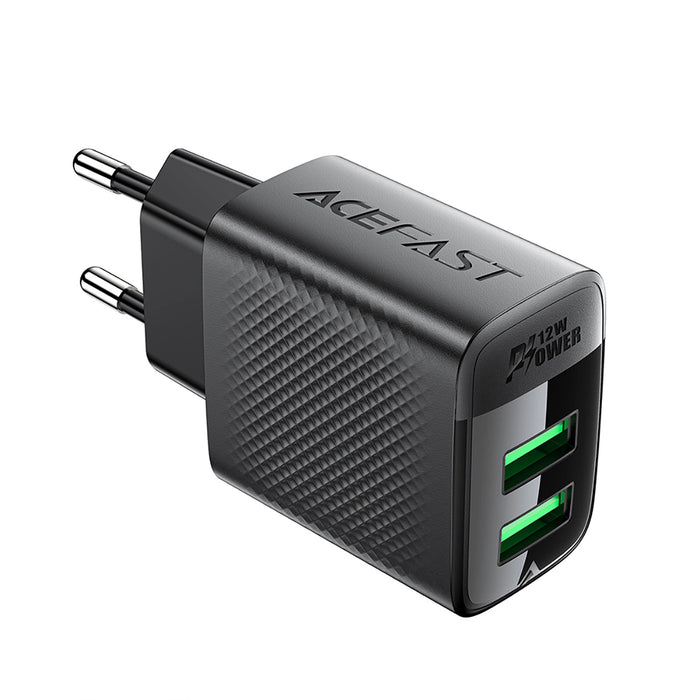 Зарядно Acefast A86, 2x USB-A, 12W, черно