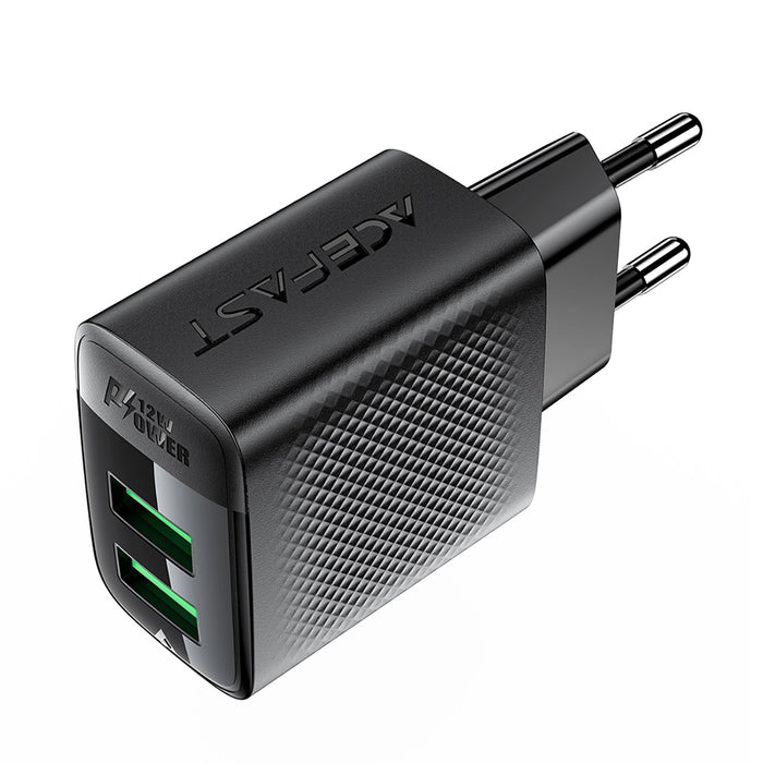 Зарядно Acefast A86, 2x USB-A, 12W, черно