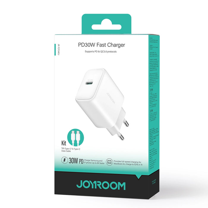 Зарядно с кабел Joyroom JR-TCF24, USB-C, PD, 30W, QC, SFC, USB-C, 1m, бяло