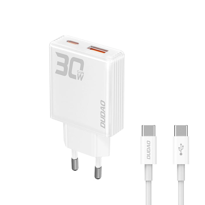 Зарядно с кабел Dudao A30EUT, 30W ,USB-A / USB-C, GaN, USB-C / USB-C, бяло