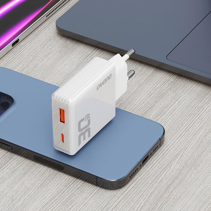 Зарядно с кабел Dudao A30EU, 30W, USB-A / USB-C, GaN, бяло