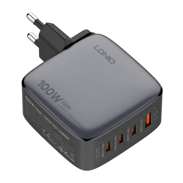 Зарядно LDNIO Q408, 100W, USB-A, 3x USB-C, черно