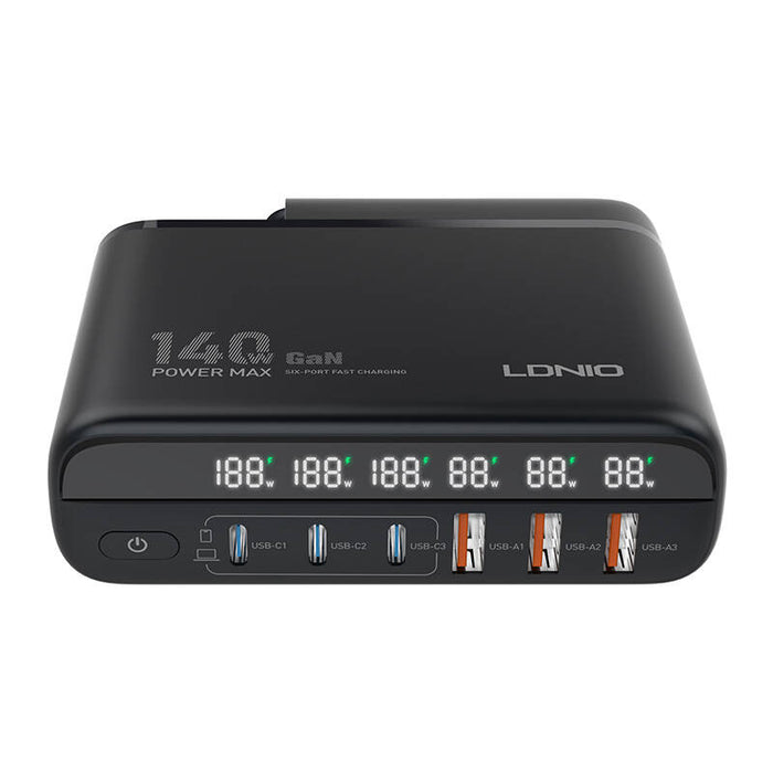 Зарядно LDNIO A6140C, 140W, 3x USB-A, 3x USB-C, черно