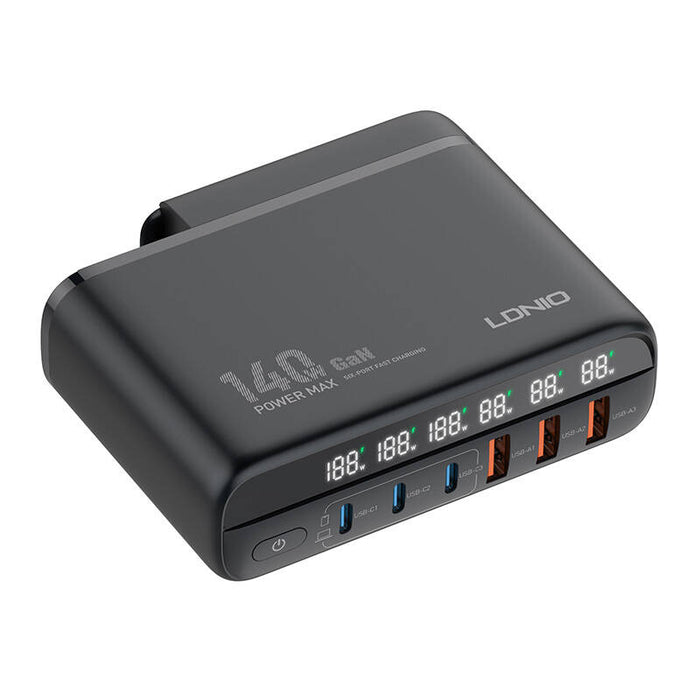 Зарядно LDNIO A6140C, 140W, 3x USB-A, 3x USB-C, черно