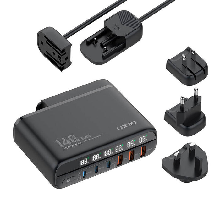 Зарядно LDNIO A6140C, 140W, 3x USB-A, 3x USB-C, черно