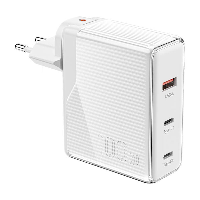 Зарядно Essager ECT2CA-ZXB02-Z, GaN, 100W, 2xUSB - C + USB - A, бяло