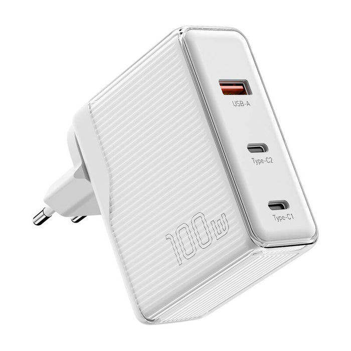 Зарядно Essager ECT2CA-ZXB02-Z, GaN, 100W, 2xUSB - C + USB - A, бяло