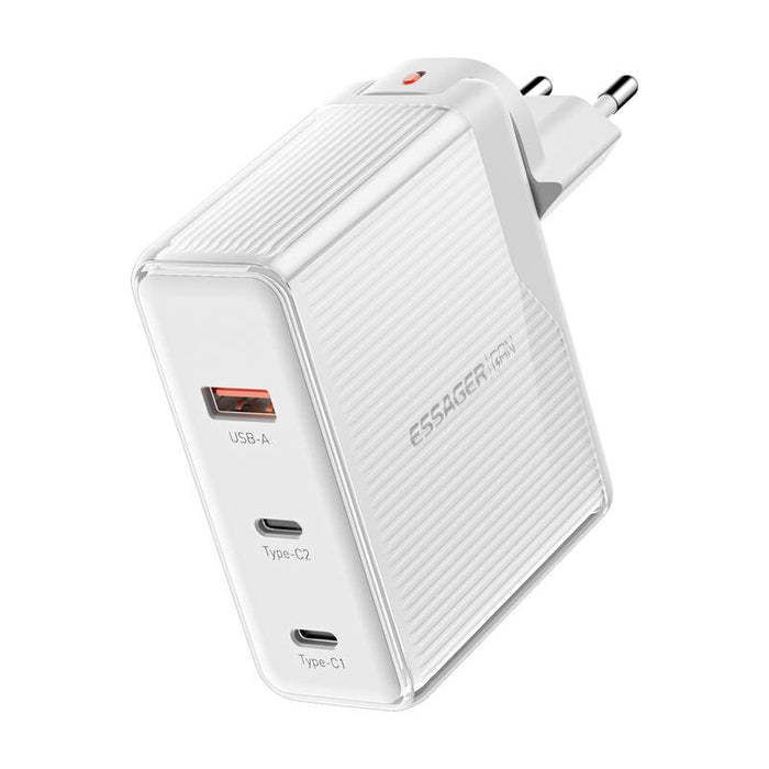 Зарядно Essager ECT2CA-ZXB02-Z, GaN, 100W, 2xUSB - C + USB - A, бяло