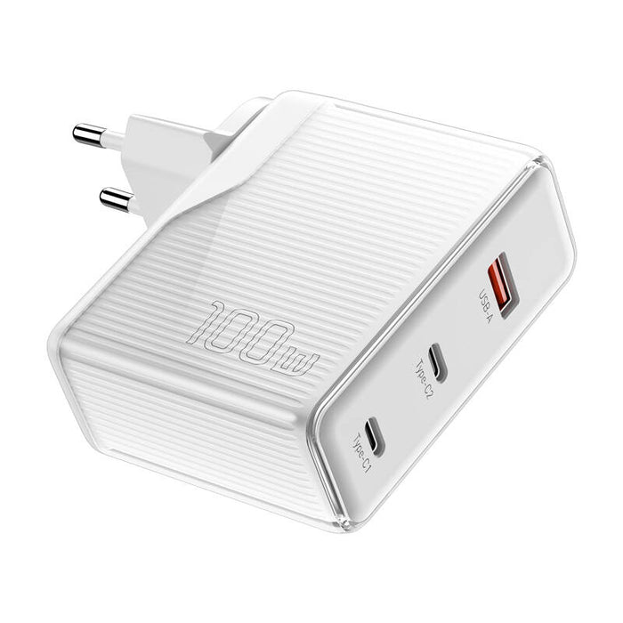 Зарядно Essager ECT2CA-ZXB02-Z, GaN, 100W, 2xUSB - C + USB - A, бяло