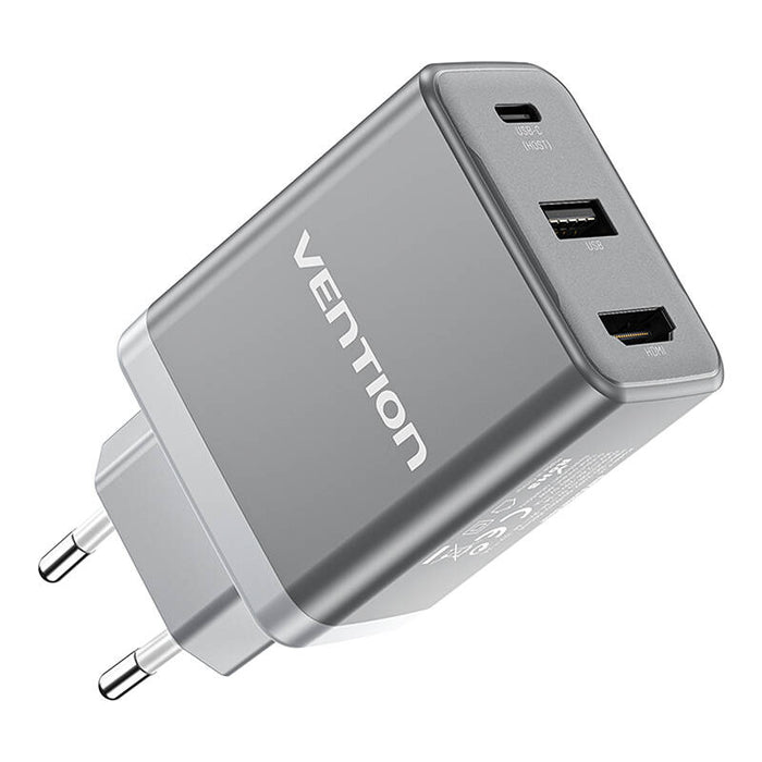 Зарядно Vention FJAH0-EU, USB - C+ USB - A, HDMI, GaN, (60W/5W/4K@60Hz), сиво