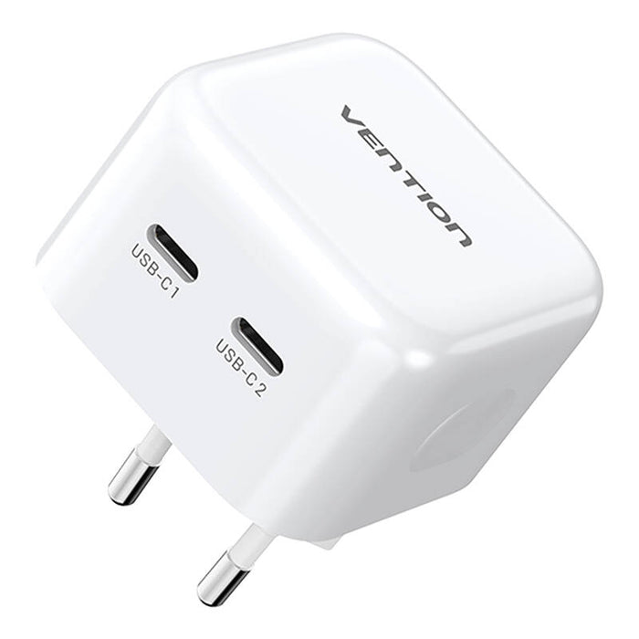 Зарядно Vention FBPW0-EU, USB - C+ USB - C, GaN, (35W/35W), бяло