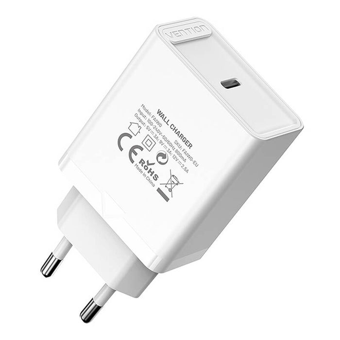 Зарядно Vention FAIW0-EU, USB-C, 30W, бляо