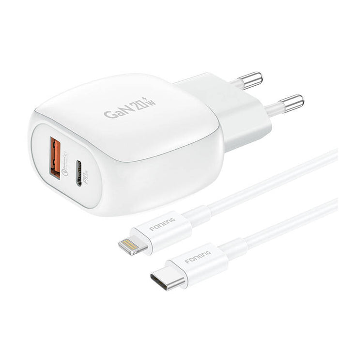 Зарядно Foneng EU41 USB-C+USB-A, 20W, USB-C / Lightning, бяло