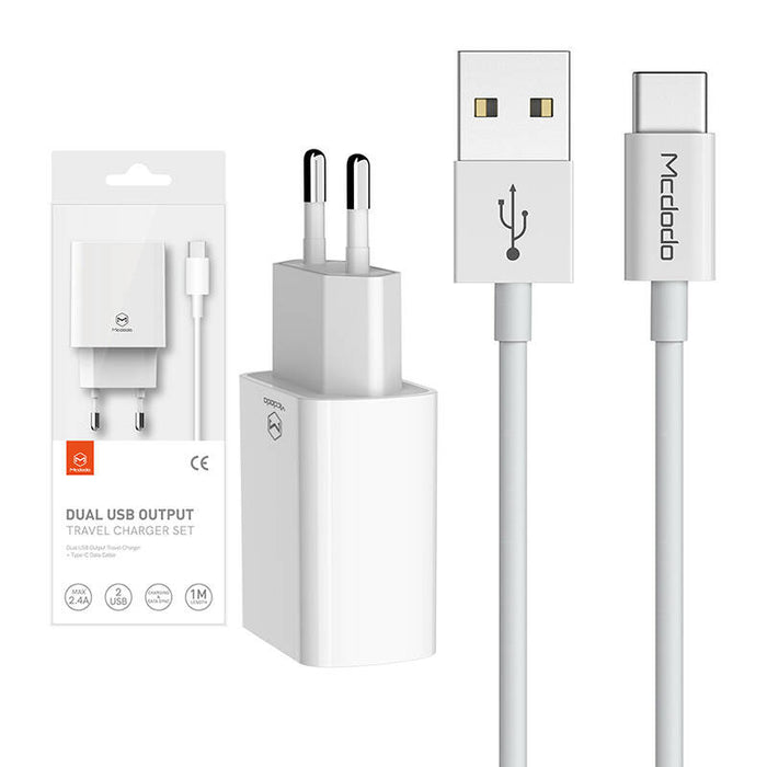 Зарядно с кабел Mcdodo Dual USB CH-6721, USB-C, 1m, бяло