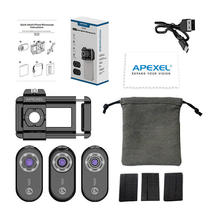 Обектив за камера за телефон Apexel APL-MS3IN1, 3x CPL, 200x / 150x / 100x