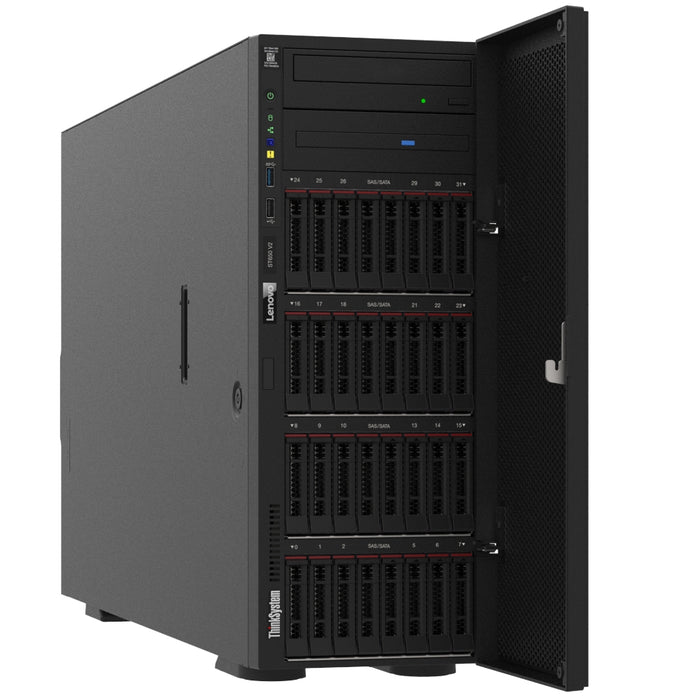 Сървър, Lenovo ThinkSystem ST650 V2, Xeon Silver 4314 (16C, 2.4GHz 24MB Cache, 135W), 32GB (1x32GB, 3200MHz 2Rx4 RDIMM), 8 SAS/SATA, 930-8i, 1x1100W Titanium, 3 Standard Fans, XCC Enterprise