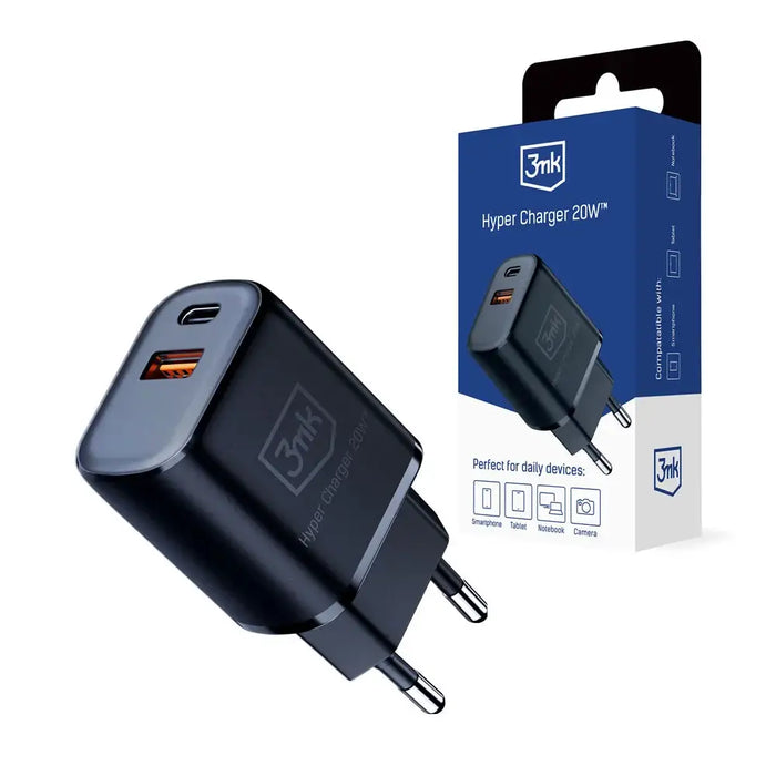 Адаптер 3mk Hyper Charger 20W USB-C USB-A черен