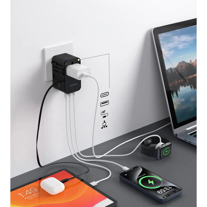 Адаптер Choetech PD5022 70W с USB-C кабел черен