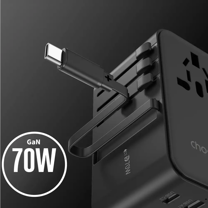 Адаптер Choetech PD5022 70W с USB-C кабел черен