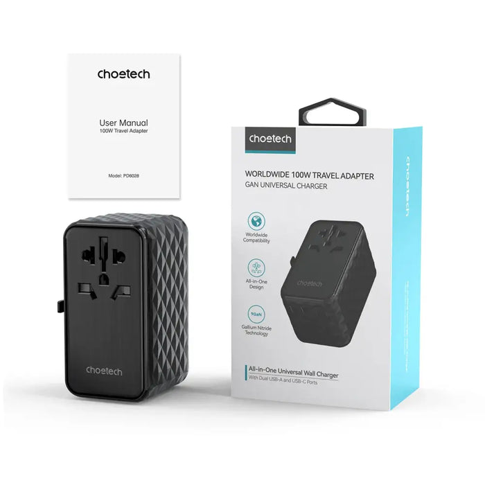 Адаптер Choetech PD6028 2x USB-C 2x USB-A 100W черен