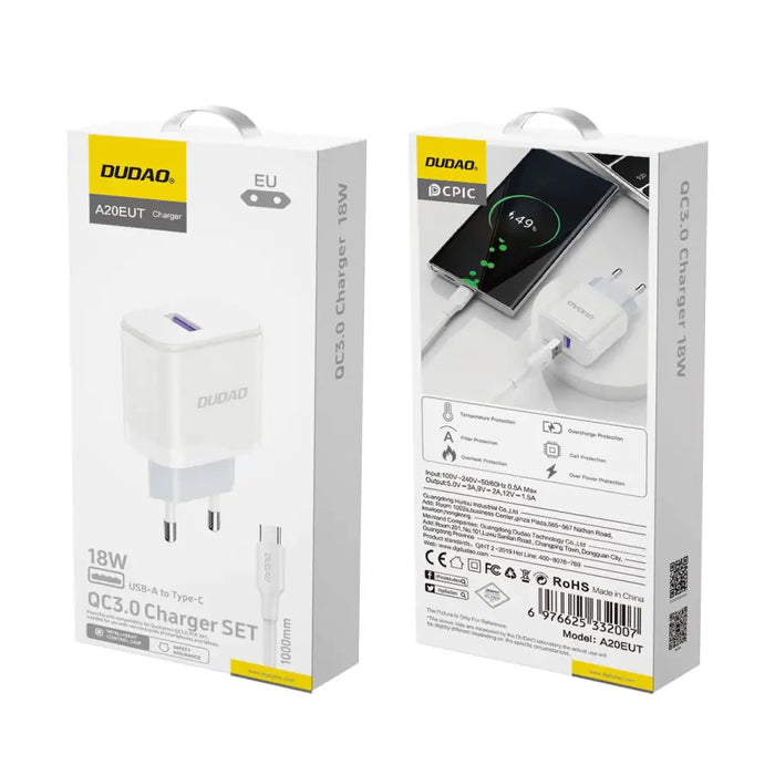 Адаптер Dudao A20EU USB - A 18W бял + USB - C кабел