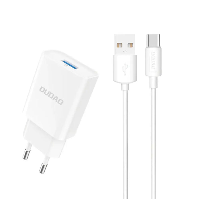 Адаптер Dudao A4EU USB - A 2.1A бял + USB - C кабел