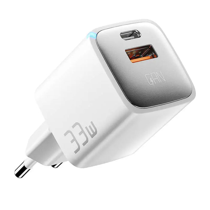 Адаптер Essager USB-A + USB-C 33W GaN бял