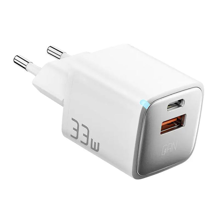 Адаптер Essager USB-A + USB-C 33W GaN бял