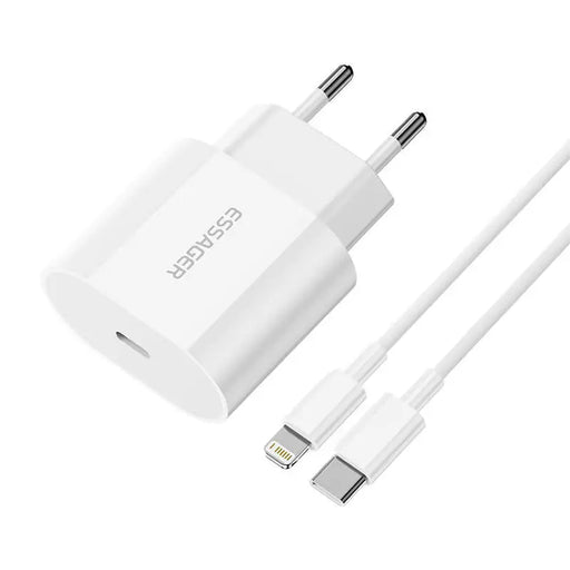 Адаптер Essager USB-C 20W с USB-C към Lightning кабел бял