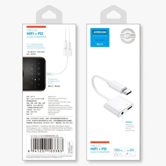 Адаптер Joyroom SH-C1 USB-C към USB-C 3.5mm mini jack бял