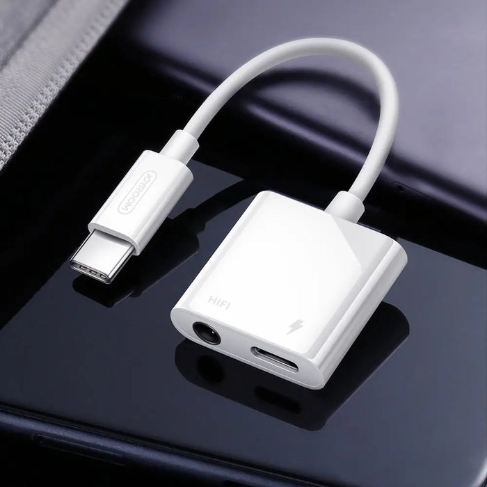 Адаптер Joyroom SH-C1 USB-C към USB-C 3.5mm mini jack бял