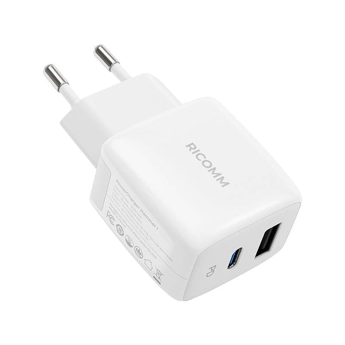 Адаптер Ricomm RC252 EU 25W PD 1x USB-A 1xUSB-C + 2.1m USB-C