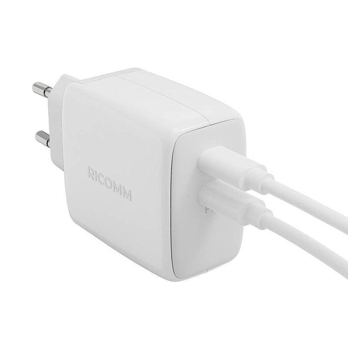 Адаптер Ricomm RC652 EU 65W GaN 2x USB-C + 2.1m USB-C кабел