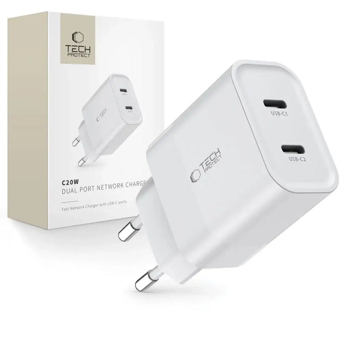 Адаптер Tech-Protect C20W 2x USB-C PD 20W бял