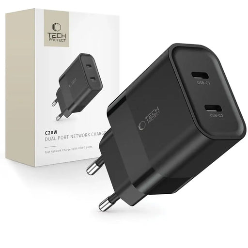 Адаптер Tech-Protect C20W 2x USB-C PD 20W черен