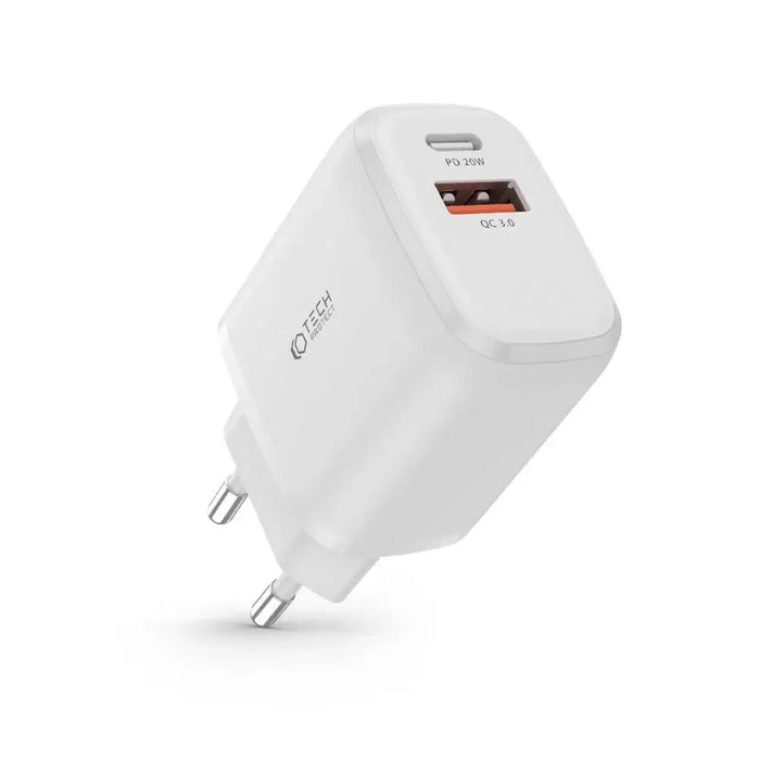 Адаптер Tech-Protect C20W USB-C PD 20W / USB-A QC 3.0 бял