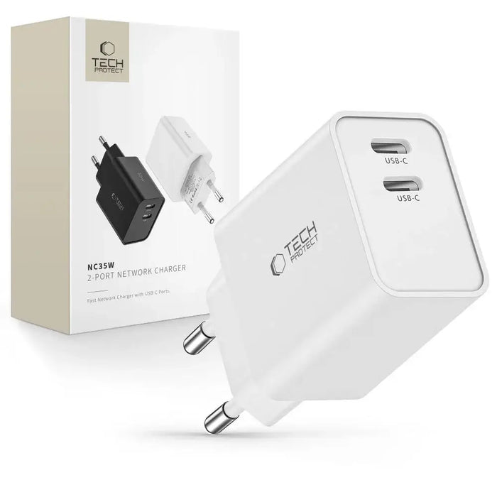 Адаптер Tech-Protect C35W 2x USB-C PD 35W бял