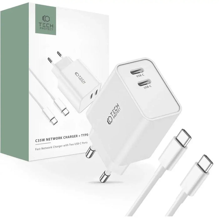 Адаптер Tech-Protect C35W 2x USB-C PD 35W с USB-C