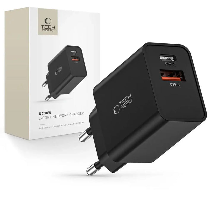 Адаптер Tech-Protect NC30W USB-C PD 30W / USB-A QC 3.0 черен