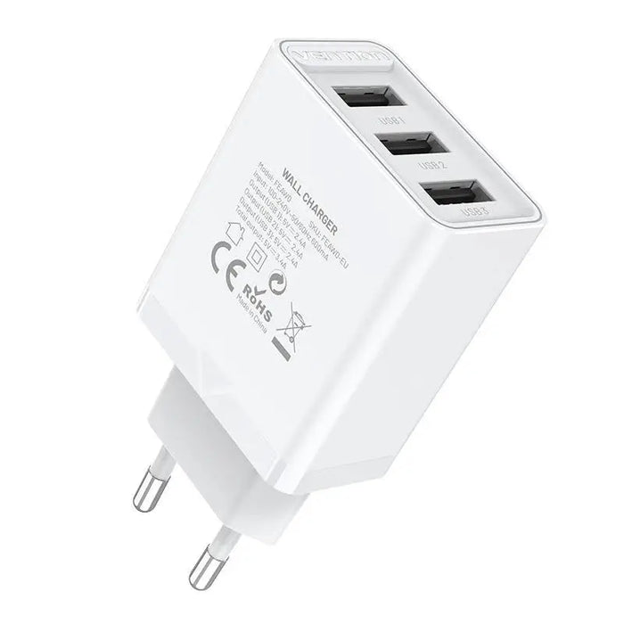 Адаптер Vention FEAW0 - EU 3x USB 2.4A 12W бял