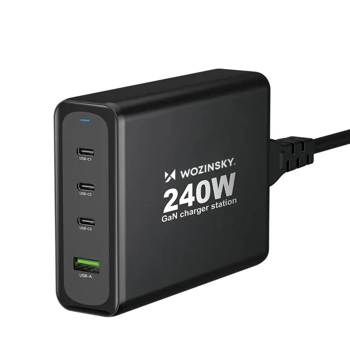 Адаптер Wozinsky WGCSB 240W GaN USB-A / 3x USB-C черен