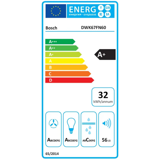 Аспиратор Bosch DWK67FN60 SER4 Wall hood 60 cm A