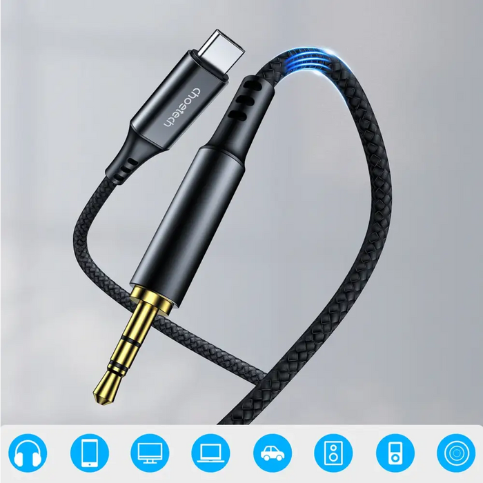 Аудио кабел Choetech USB-C към mini jack 3.5mm 1 метър черен