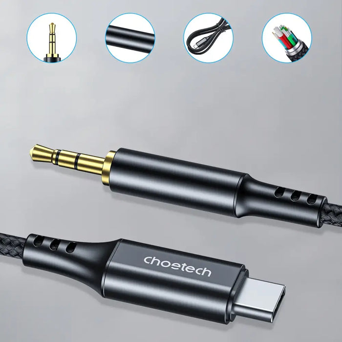 Аудио кабел Choetech USB-C към mini jack 3.5mm 1 метър черен