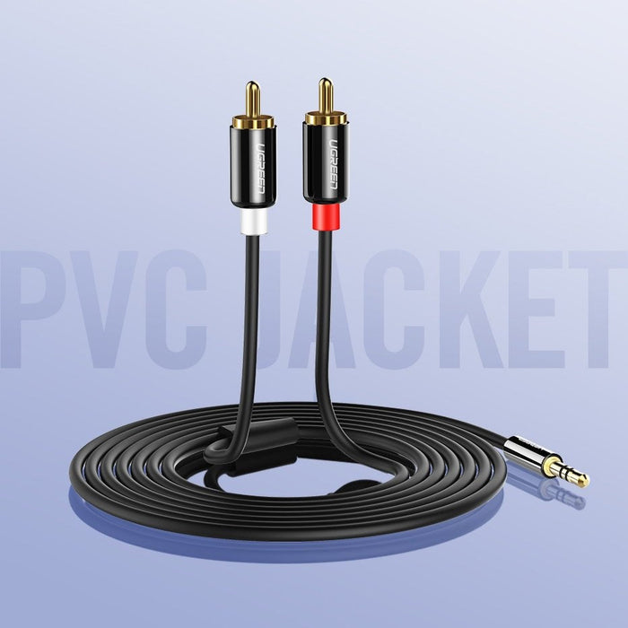 Аудио кабел Ugreen 3.5mm мини жак към 2х RCA 2m черен (AV116