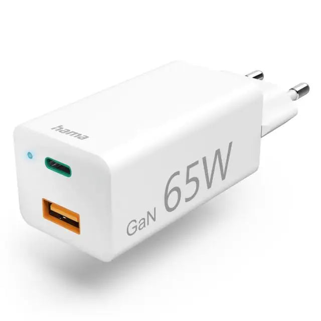 Бързо заряднo HAMA Gan 220V 65W 1x USB-C PD 1x USB-A QC Бял