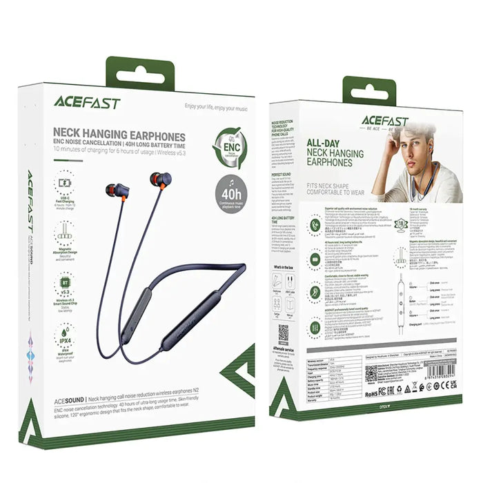 Безжични слушалки Acefast N2 ENC Bluetooth 5.3 180mAh сини