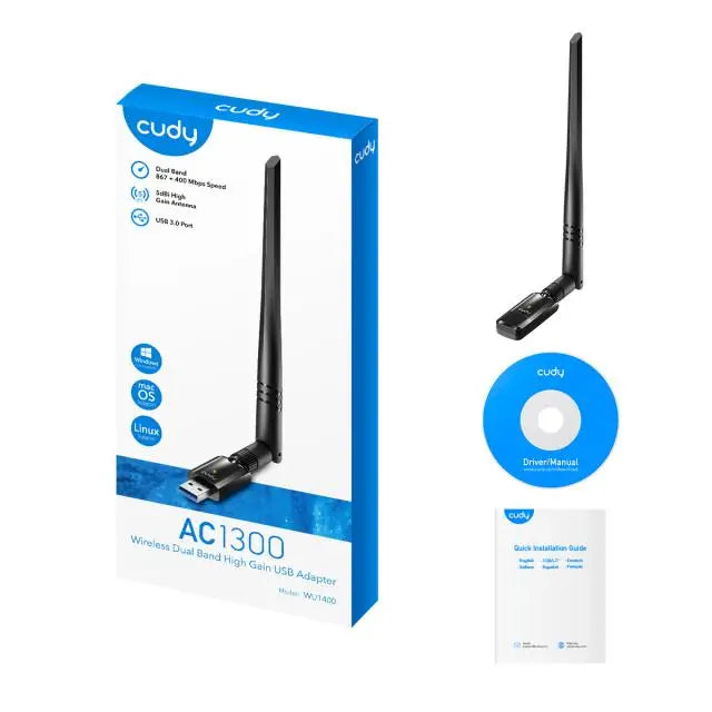 Безжичен адаптер Cudy WU1400 USB 3.0 2.4/5 Ghz Външна антена