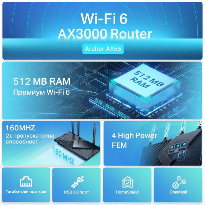 Безжичен рутер TP-Link Archer AX55 AX3000