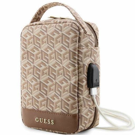 Чанта за аксесоари Guess GUHBHGCFSEW кафява GCube Stripe